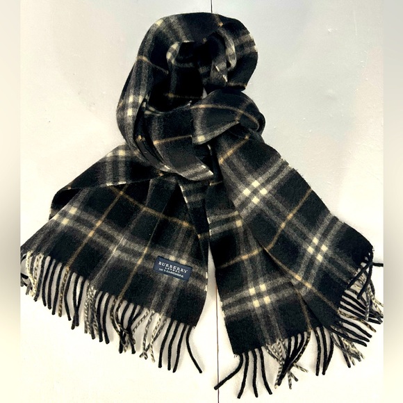 BURBERRY London Authentic scarf 100% cashmere fringe black nova check - Picture 1 of 6